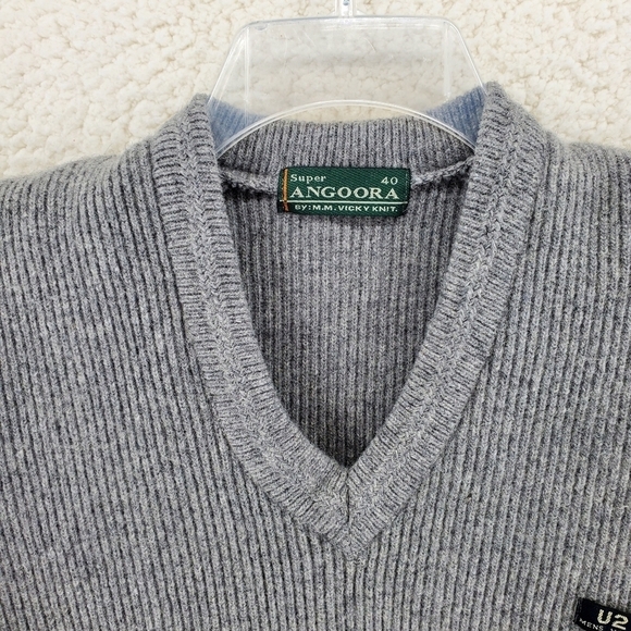 Vtg 90s Y2K Preppy Dad Sweater Vest Pullover Gray V-Neck Mens 40 Super Angoora - Picture 7 of 9